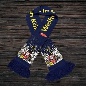 Christmas in Cologne Scarf Blue Fringe Köln Germany Santa Cathedral 66” Long
